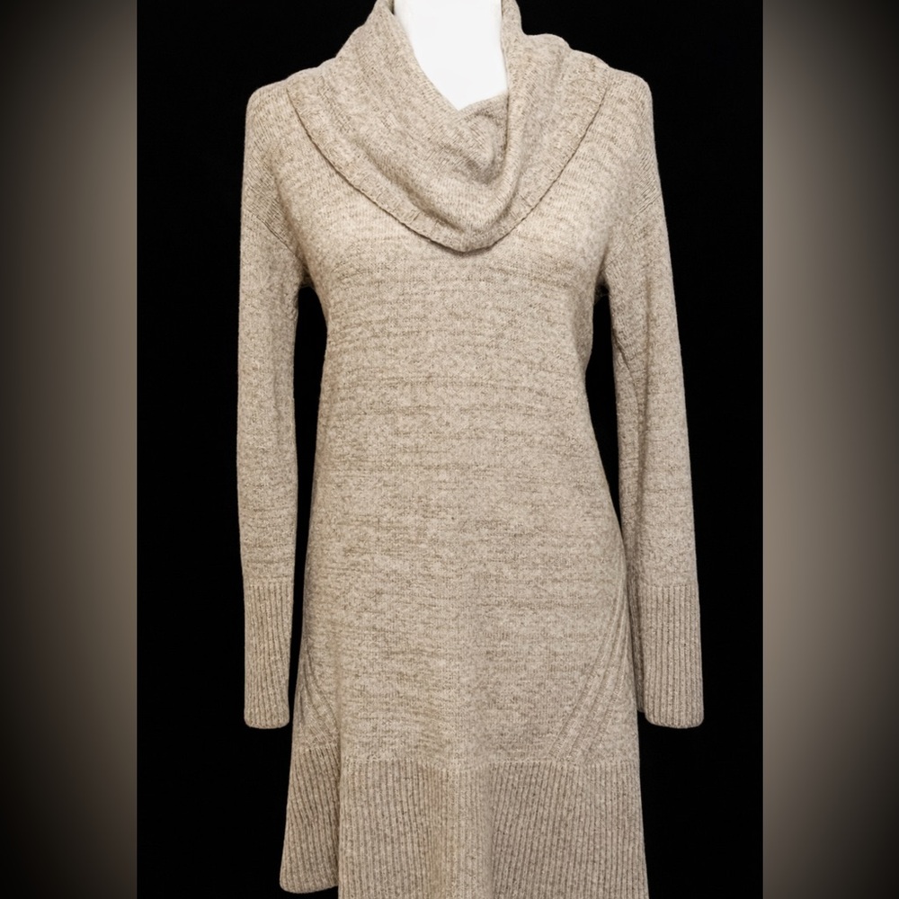 Anthropologie Sonoran Cowl Neck Tan Wool Alpaca Cashmere Sweater Dress Size S